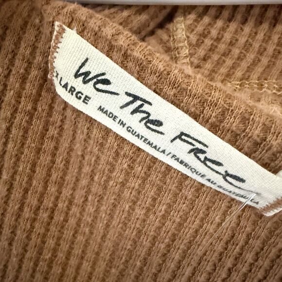 NWT Free People Hoodie XL Margo Bran Burnt Orange Waffle Knit Pullover V Neck - Picture 2 of 10